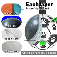 Amasiver dog soccer ball toy's long nylon strap enhances interactive tug of war sessions.