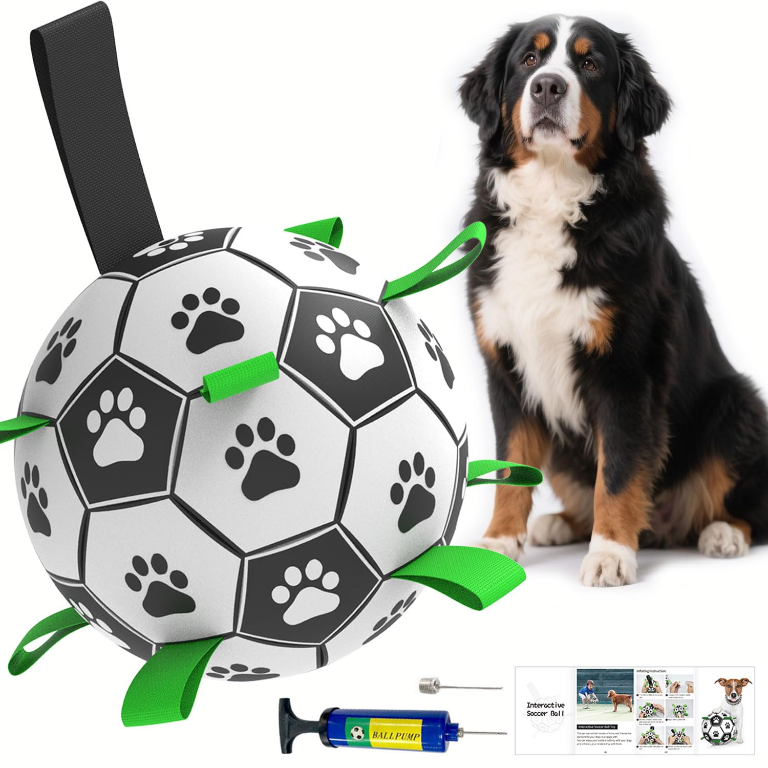 Amasiver dog soccer ball with straps for safe fetch and interactive play