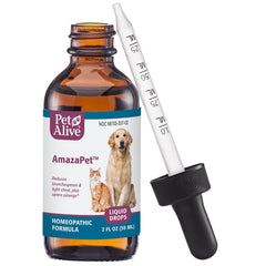 AmazaPet Drops being poured for easy administration to support breathing.
