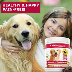 Amazing Cranberry for Dogs close-up of bacon-flavor chews aiding bladder comfort.