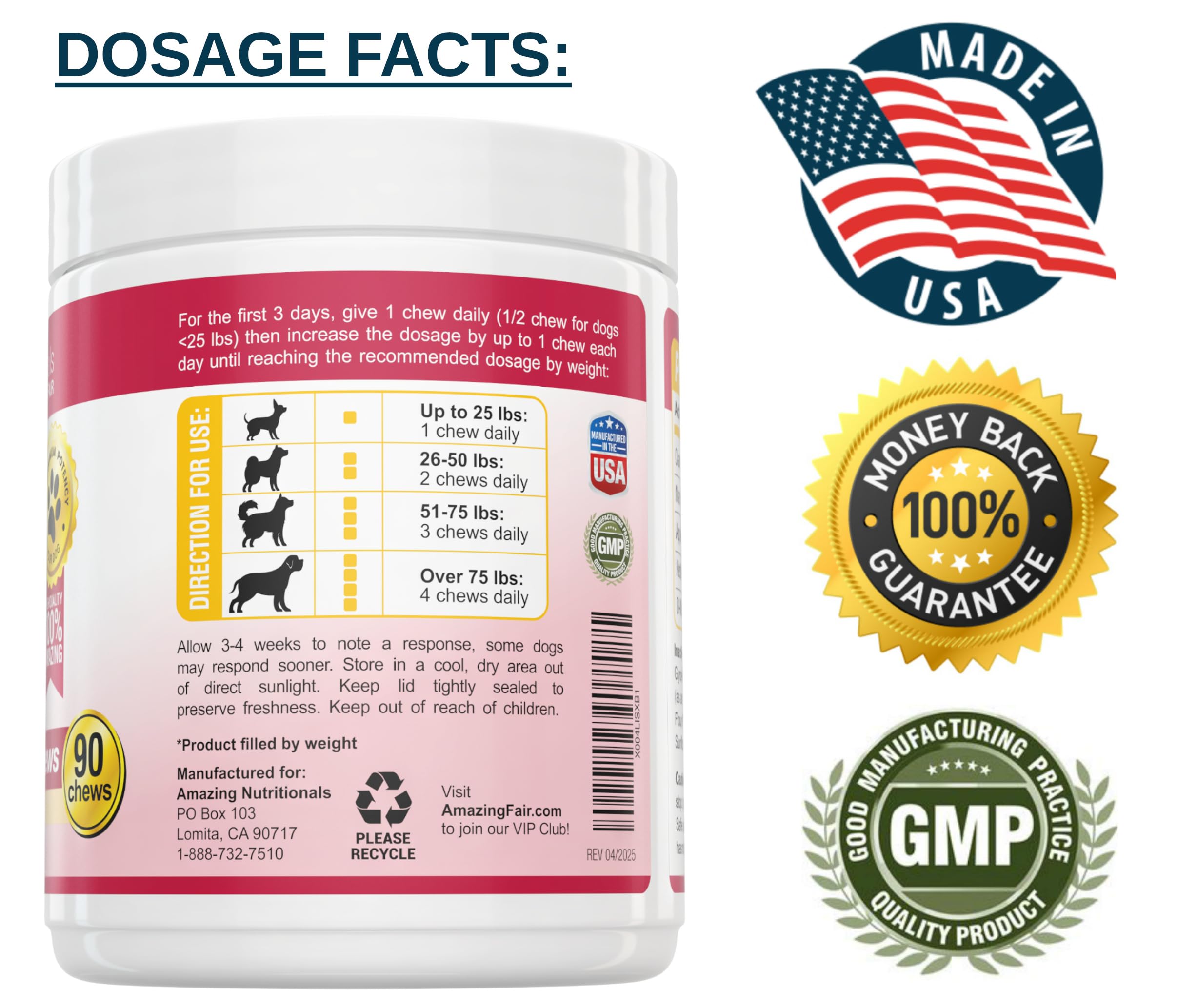 Amazing Cranberry for Dogs third-party testing badge confirming purity.