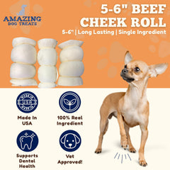 Amazing Dog Treats beef cheek rolls closeup durable chew for power chewers.