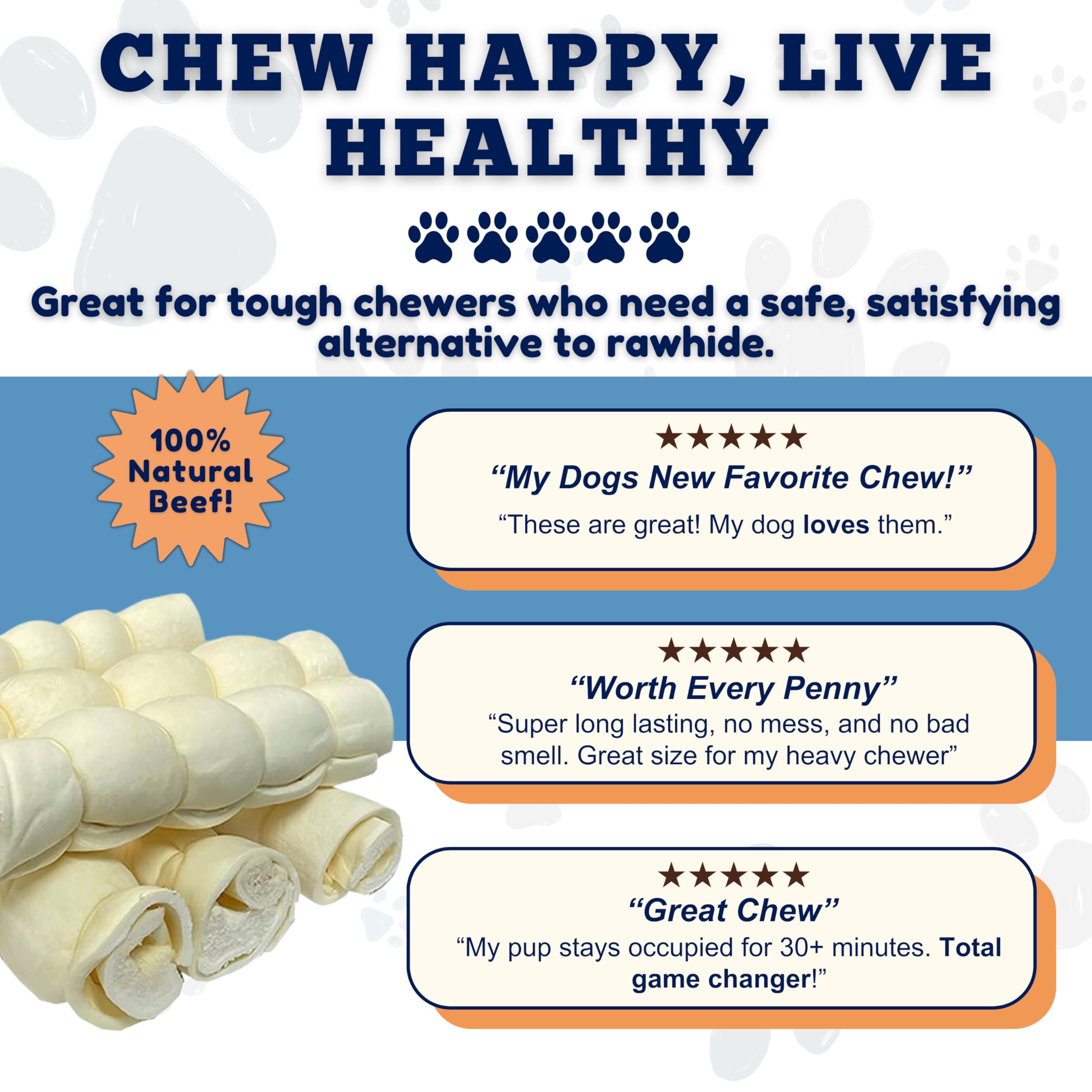 Amazing Dog Treats beef cheek rolls long-lasting chew scene illustrates extended playtime