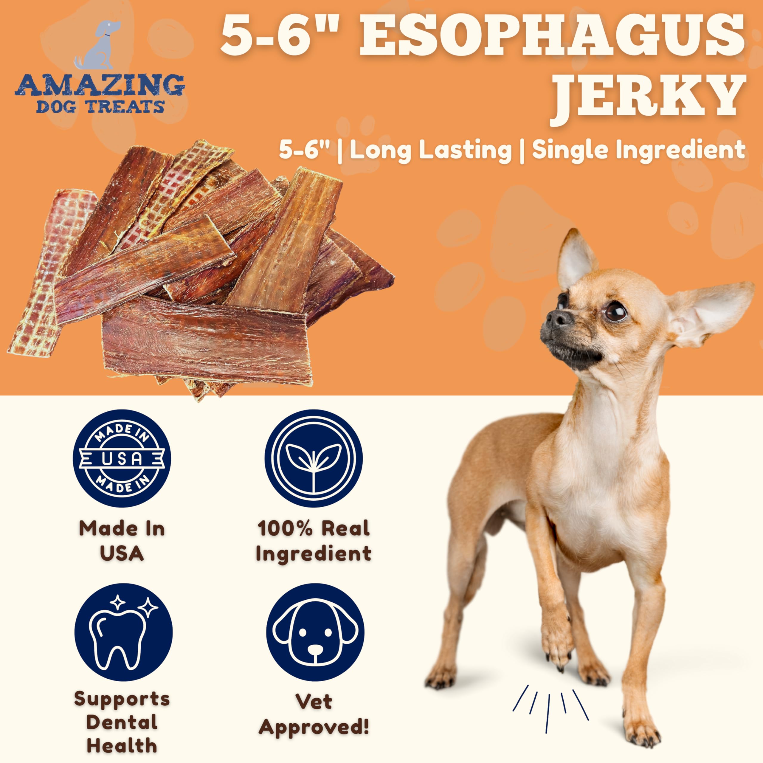 Amazing Dog Treats beef gullet chews closeup emphasizes natural texture for mindful chewing.