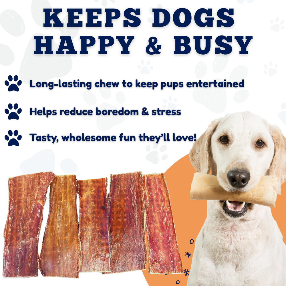 Amazing Dog Treats beef gullet healthy-sourcing photo illustrates grass-fed, chemical-free production.