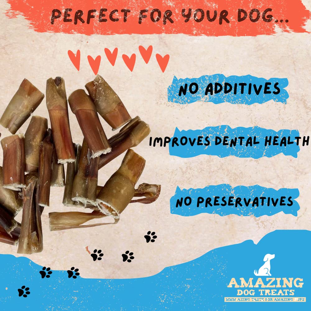 Amazing Dog Treats bully-stick bites free-range-cattle source highlighting natural, single-ingredient goodness.