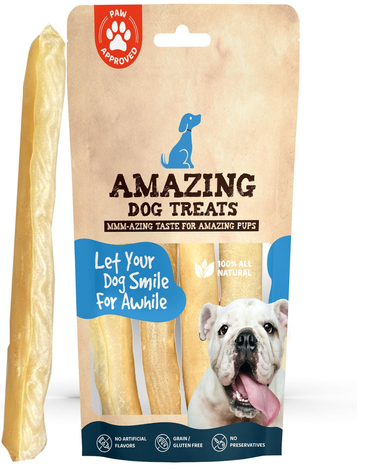 Amazing Dog Treats collagen stick 12-inch package offers a natural rawhide alternative.