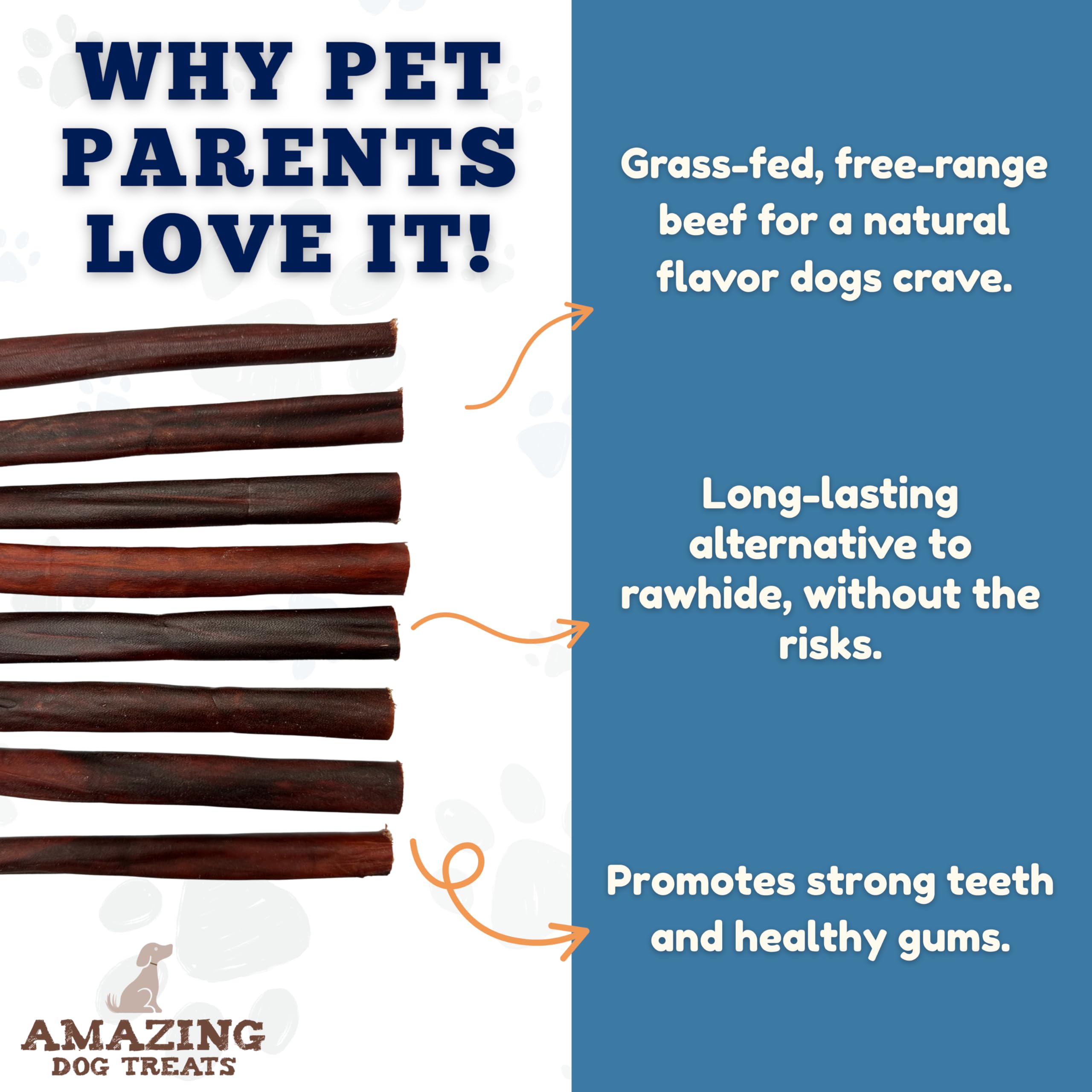 Amazing Dog Treats collagen stick closeup single-ingredient for easy digestion and coat shine.