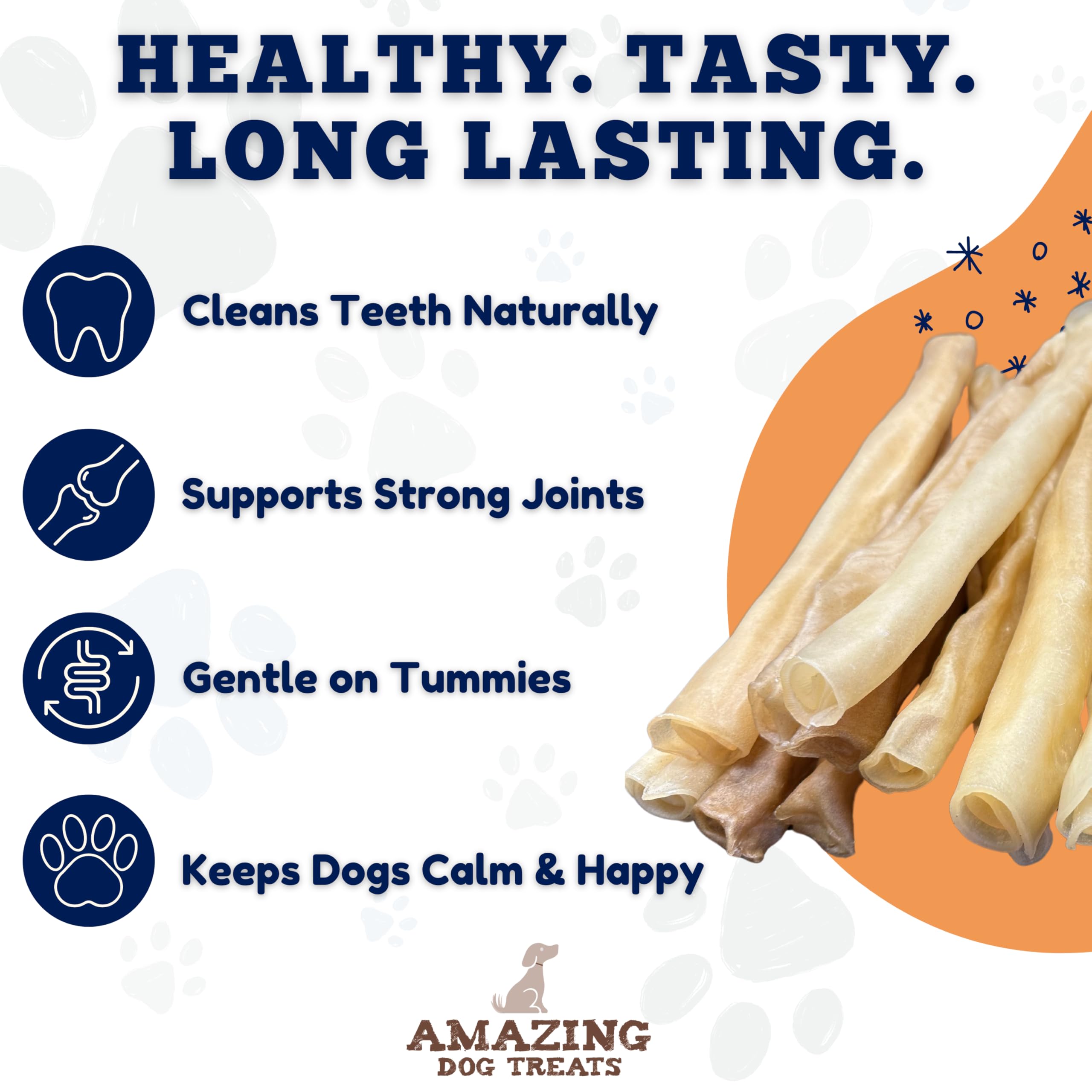 Amazing Dog Treats collagen stick on floor showing single-ingredient natural chews.