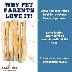 Amazing Dog Treats collagen stick packaging closeup emphasizing rawhide alternative benefits.