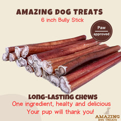 Amazing Dog Treats medium bully sticks packaging label photo highlights premium, safe ingredients.