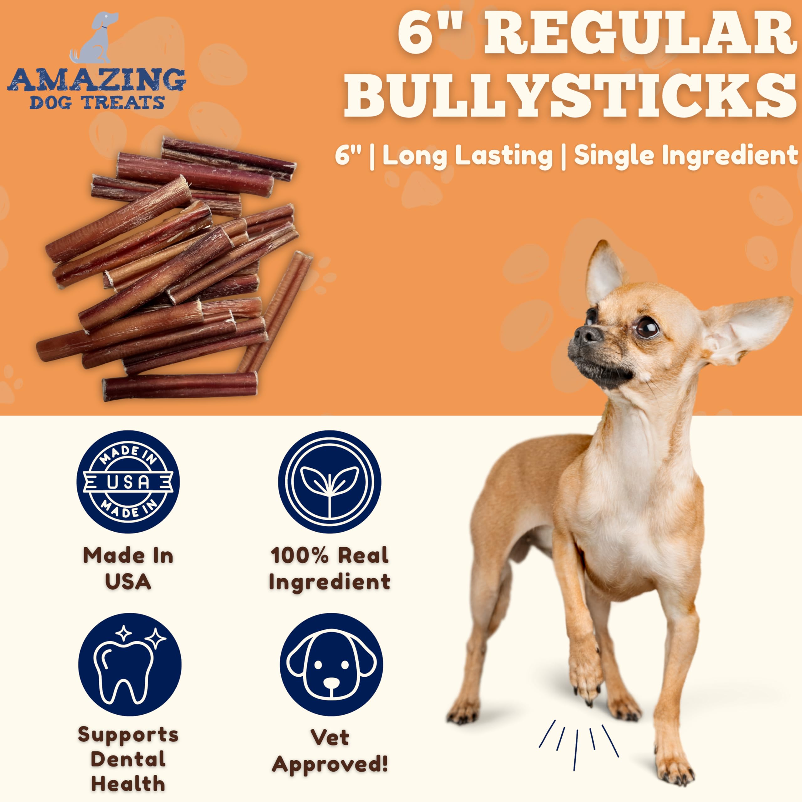 Amazing Dog Treats medium-size bully stick supports long-lasting chewing for larger breeds.