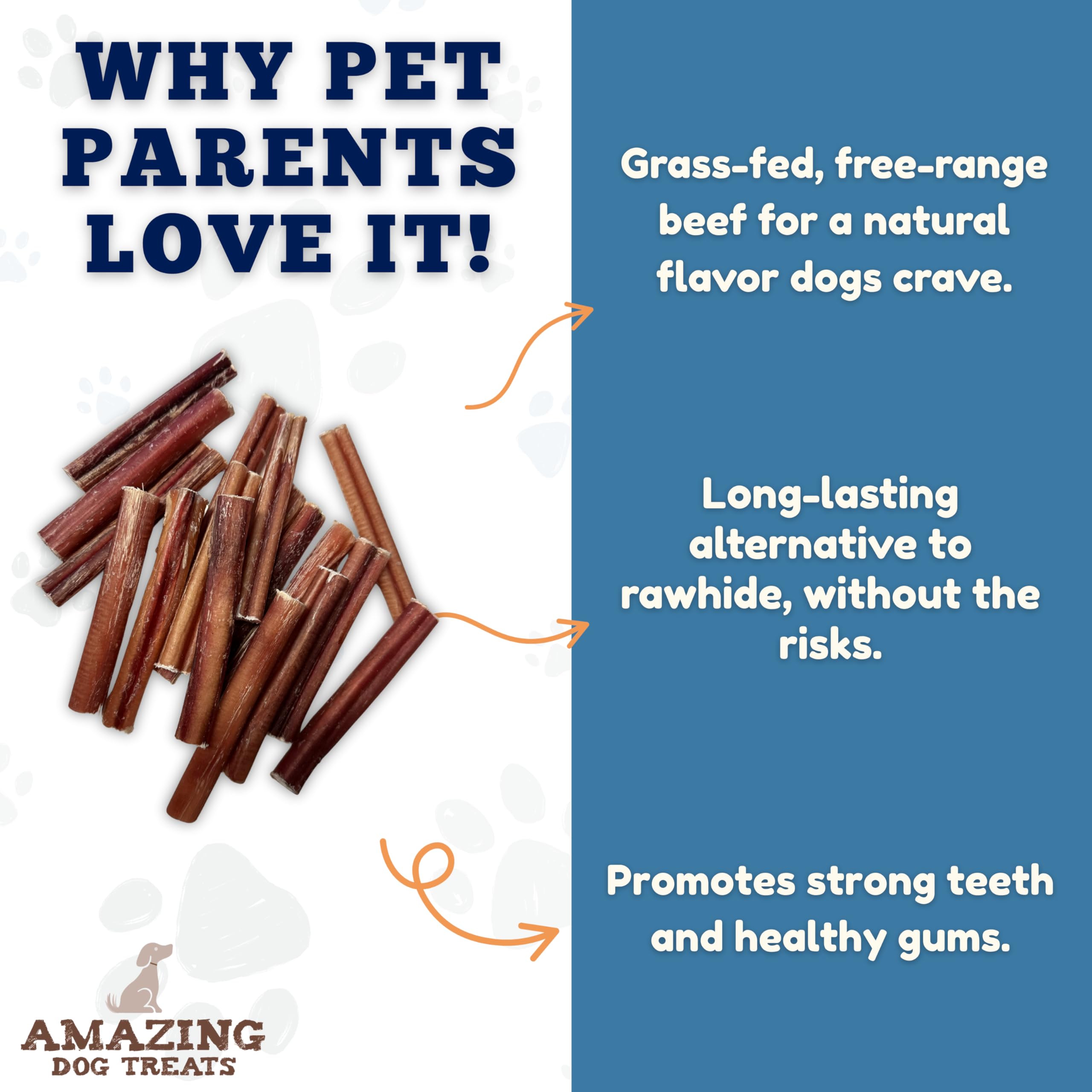 Amazing Dog Treats no-hide bully stick highlights clean, single-ingredient chew.