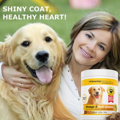 Amazing Nutritionals Amazing Omega-3 for Dogs soft chews pile highlights tasty daily intake for dogs.