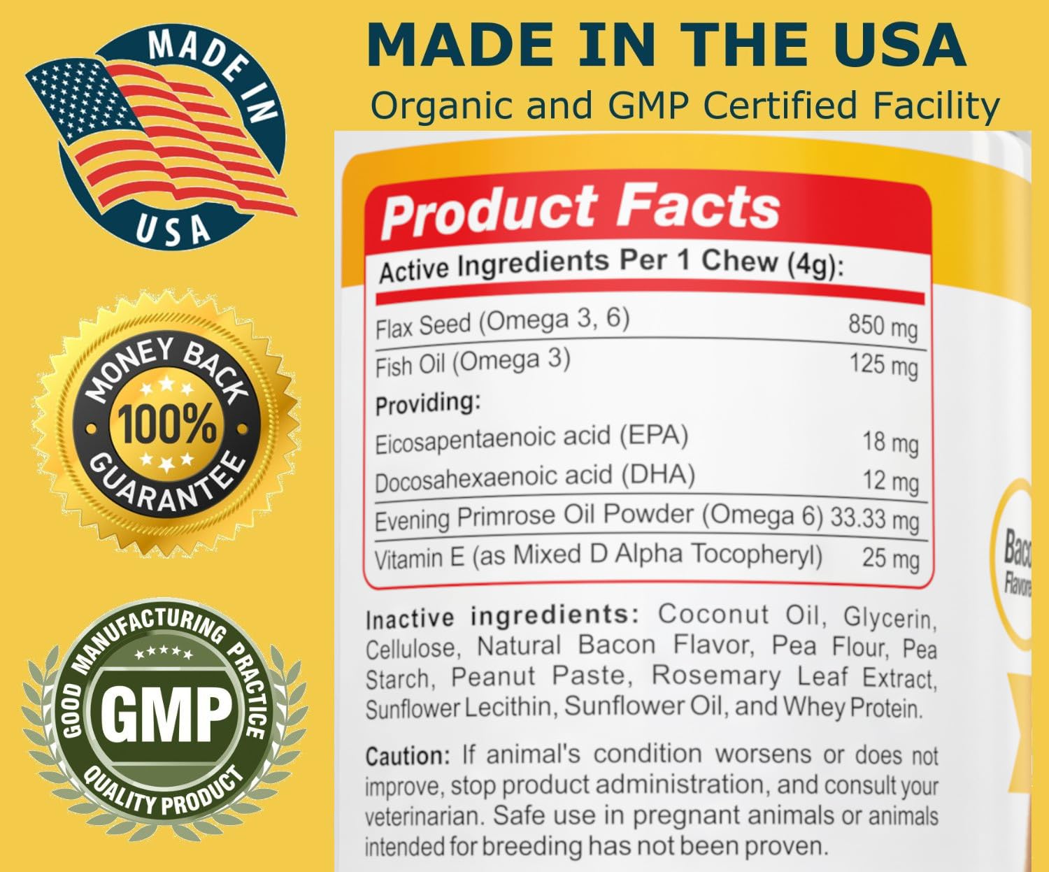 Amazing Nutritionals Amazing Omega-3 for Dogs ingredients photo underscores natural fish oil blend for joints.