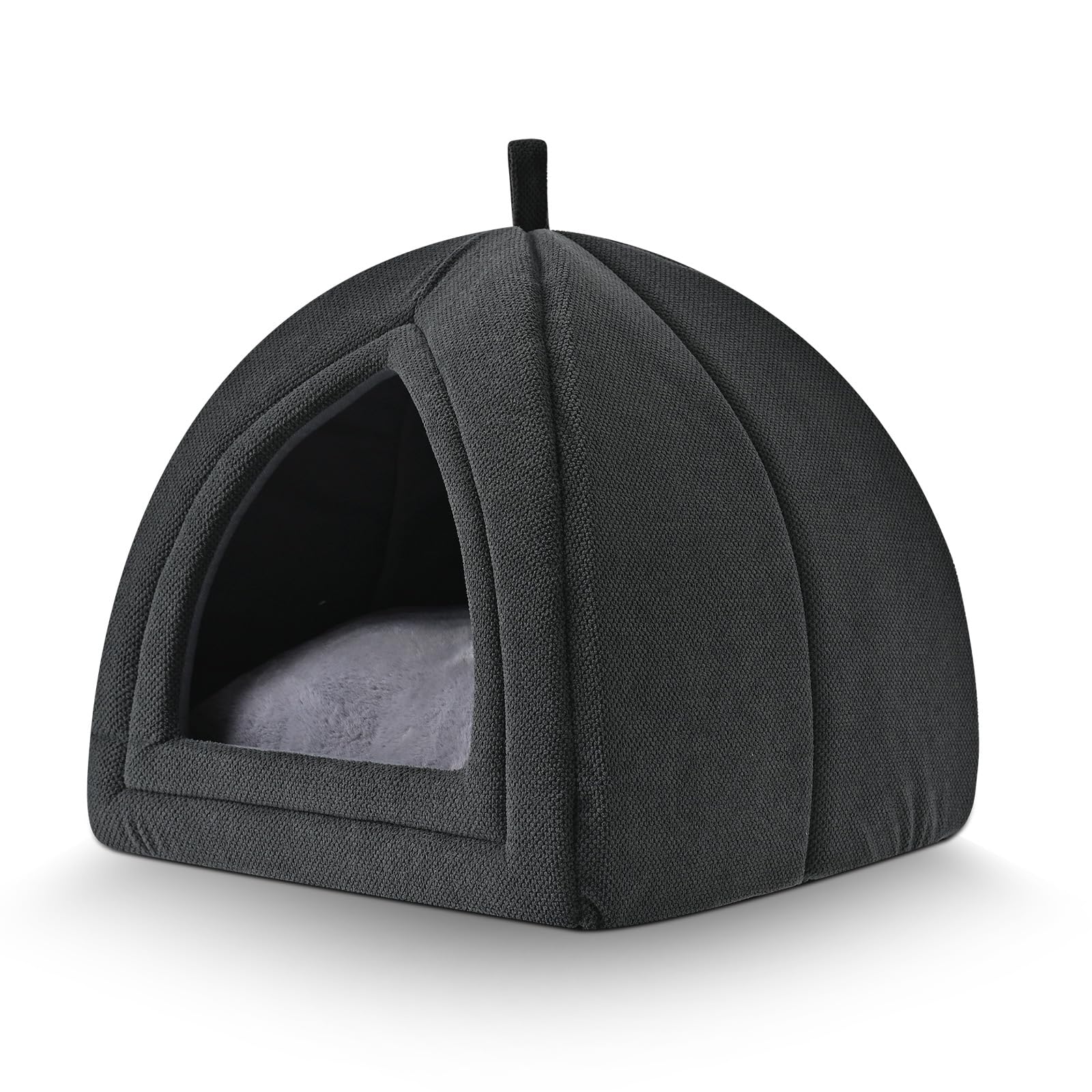 Amazon Basics Cat Cave Bed open resting area invites cat to stretch and relax.