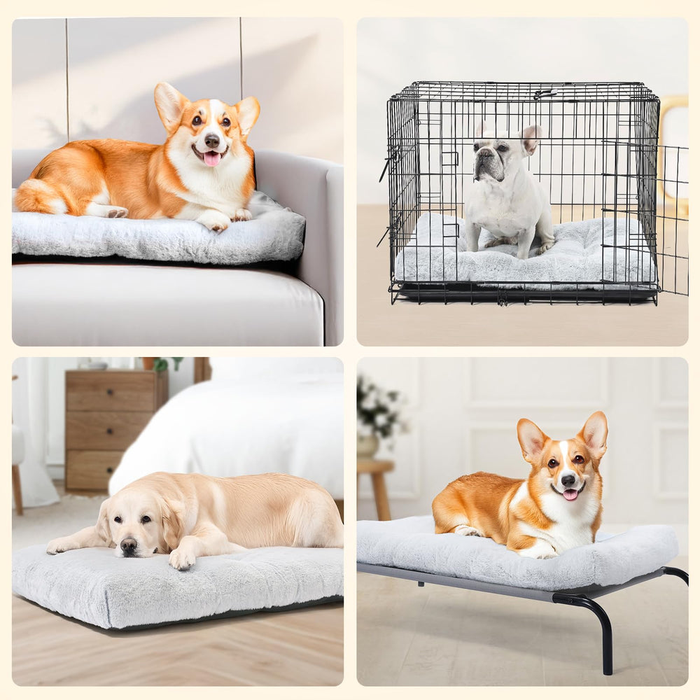 Amazon Basics bed close-up reveals plush padding for comfort.