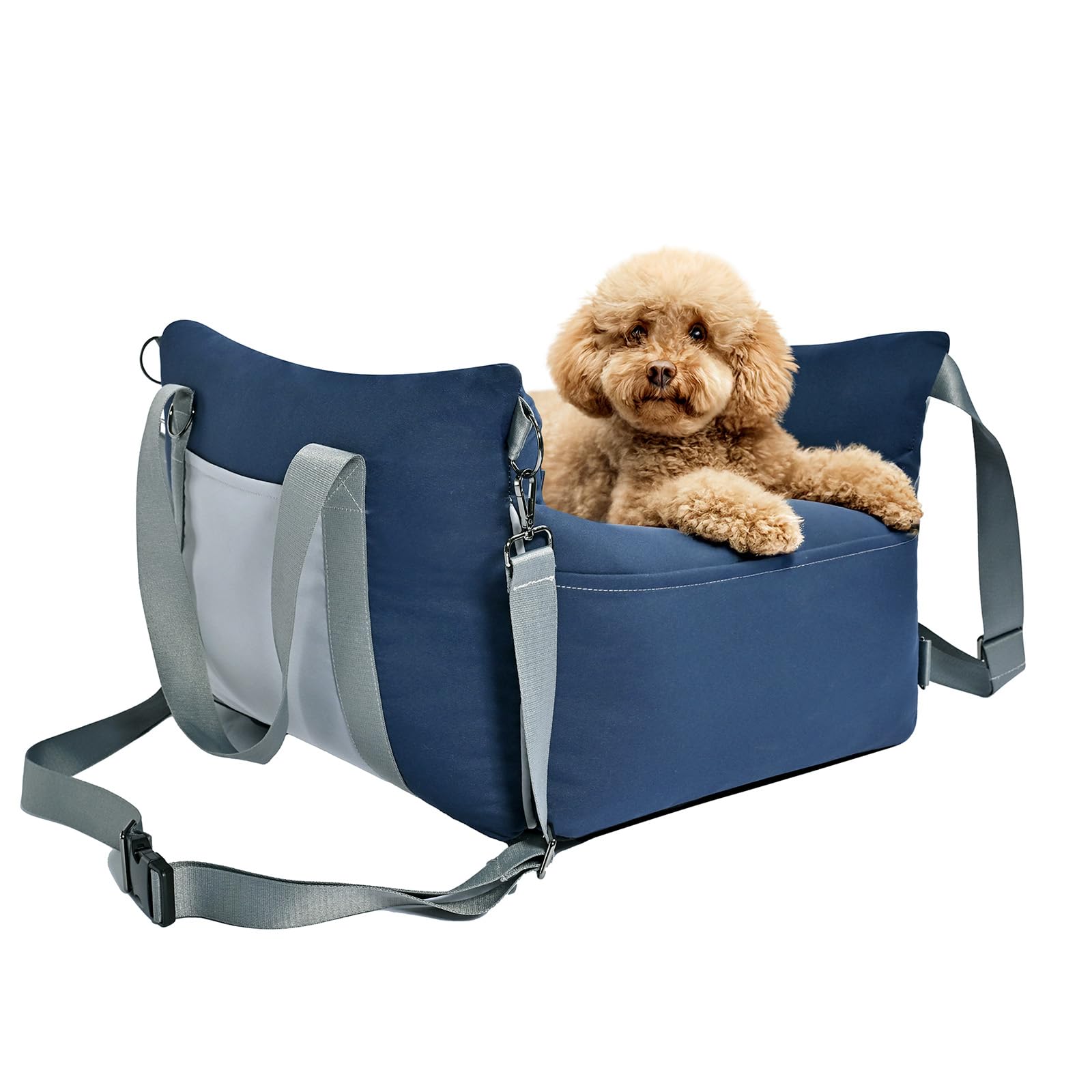 Amazon Basics dog car seat elevated booster view helps small dogs enjoy scenery safely.