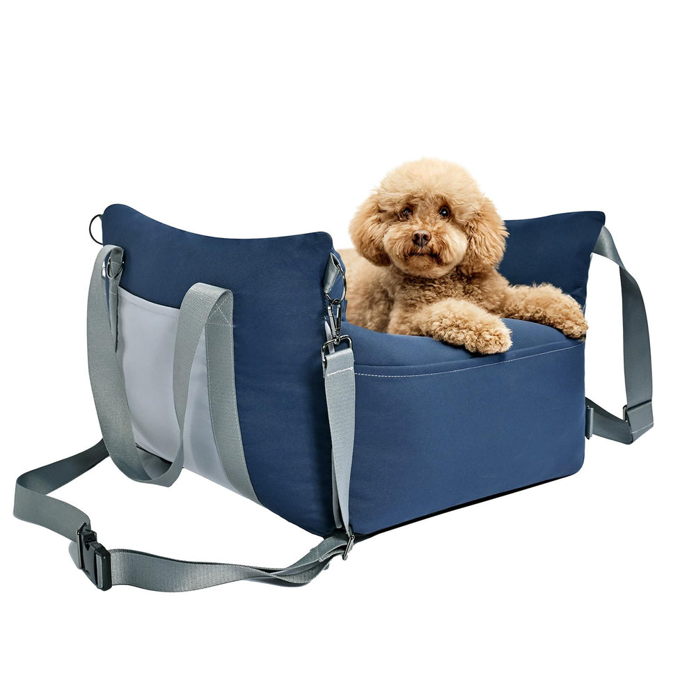 Amazon Basics dog car seat elevated booster view helps small dogs enjoy scenery safely.