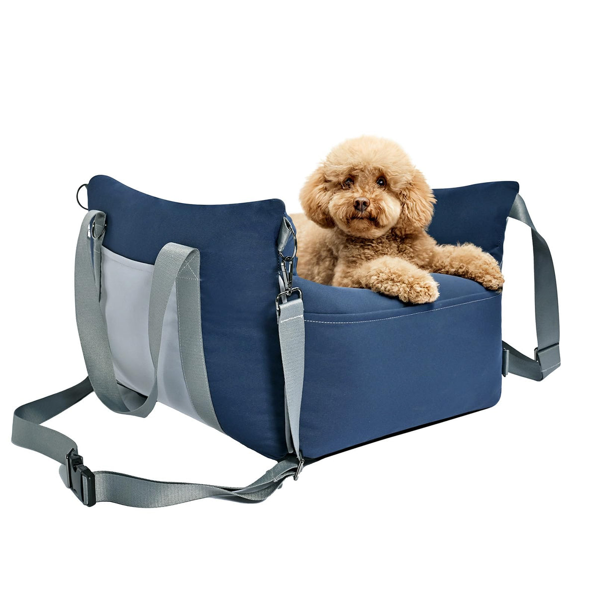 Amazon Basics dog car seat elevated booster view helps small dogs enjoy scenery safely.