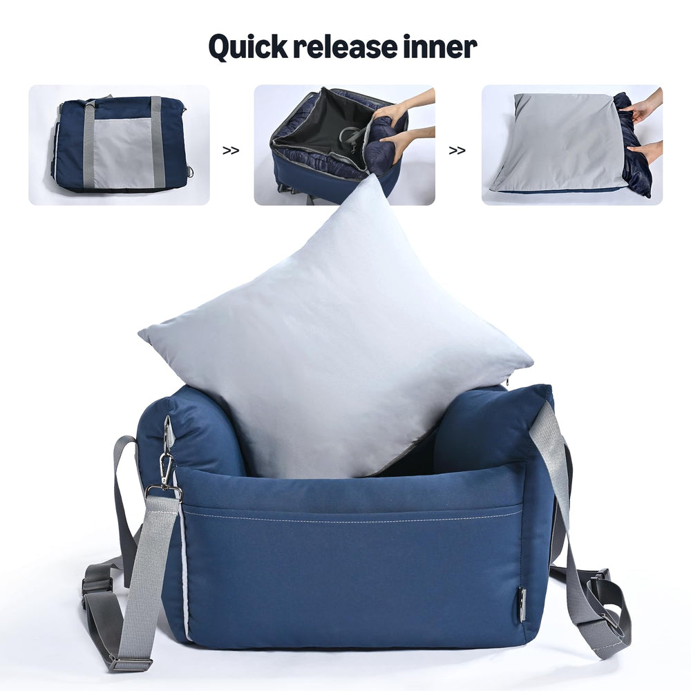 Amazon Basics dog car seat foldable travel-friendly design for easy storage and setup.