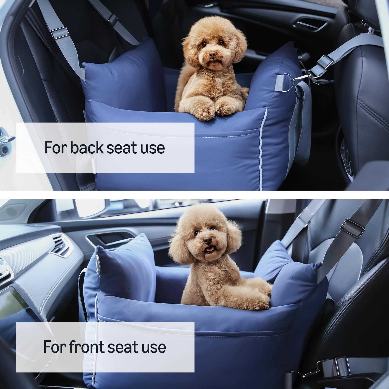 Amazon Basics dog car seat oxford fabric ensures durability and breathability on long trips.