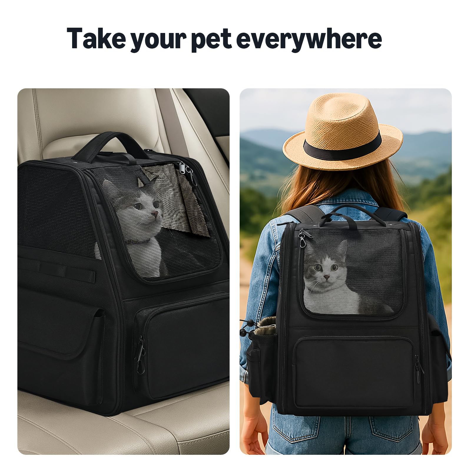Amazon Basics pet backpack side ventilation for breathable comfort.