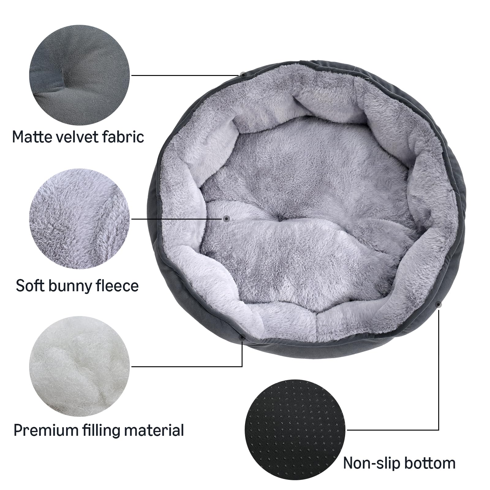 Amazon Basics round dog bed with anti-slip bottom keeps it in place on floors.