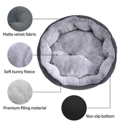 Amazon Basics round dog bed with anti-slip bottom keeps it in place on floors.