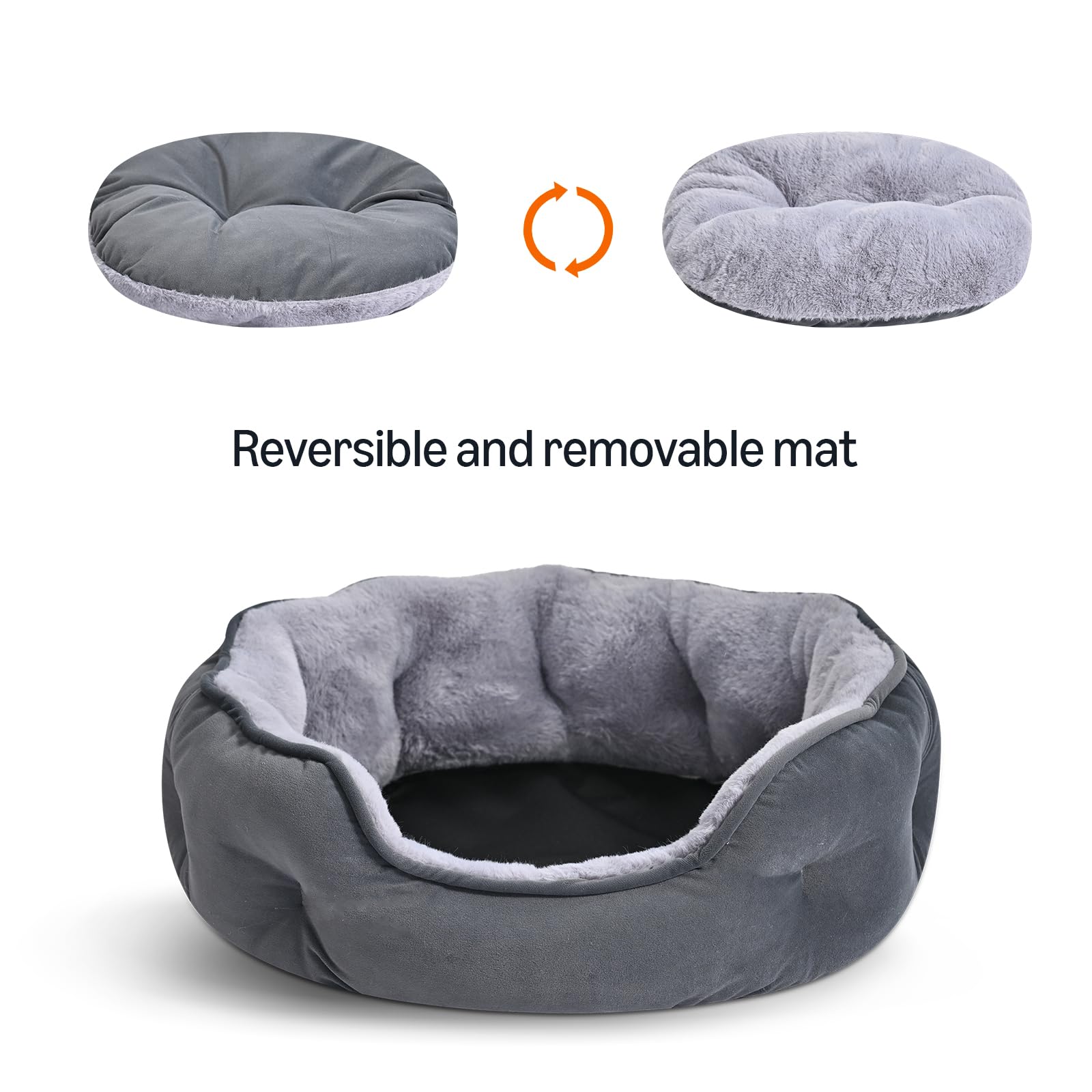 Amazon Basics round dog bed in gray fabric adds stylish comfort for indoor pets.