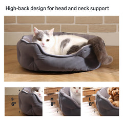 Amazon Basics round dog bed with raised bolster edges supports head and neck comfort.