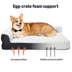Amazon Basics washable L-shaped dog bed medium size fits dogs up to 55 lbs.