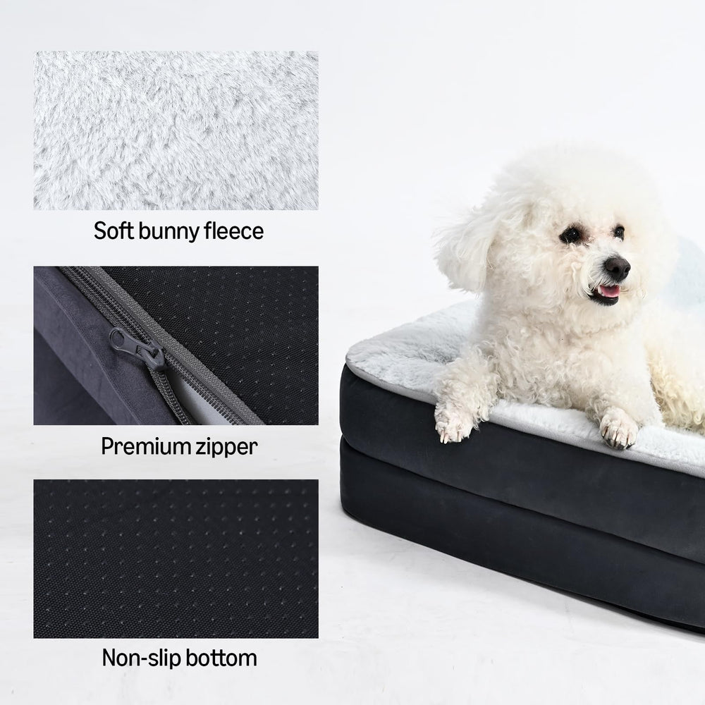 Amazon Basics L-shaped dog bed plush bolsters provide neck support for relaxed naps.
