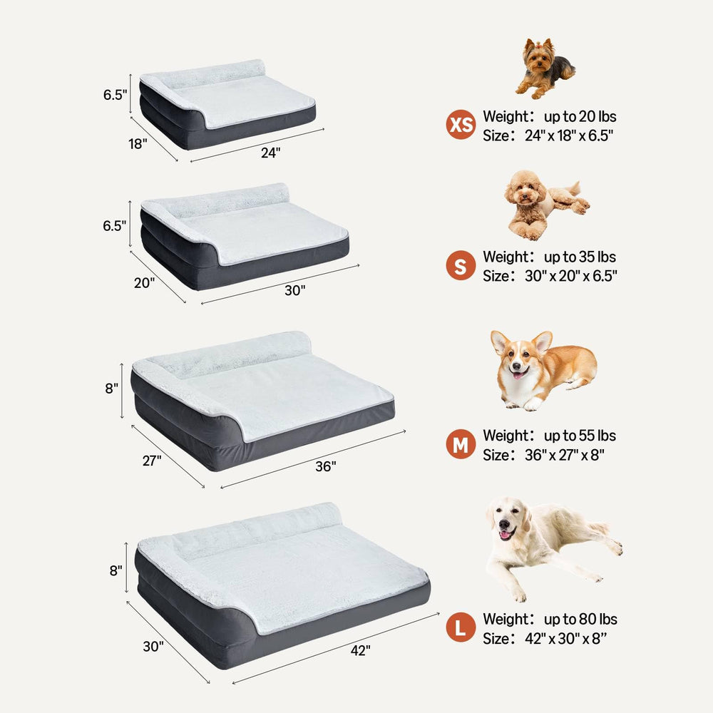 Amazon Basics washable L-shaped dog bed plush bolsters for cozy head and neck support.