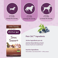 Amber NaturalZ Pet C&C Sinus Support amber glass bottle protects extracts.