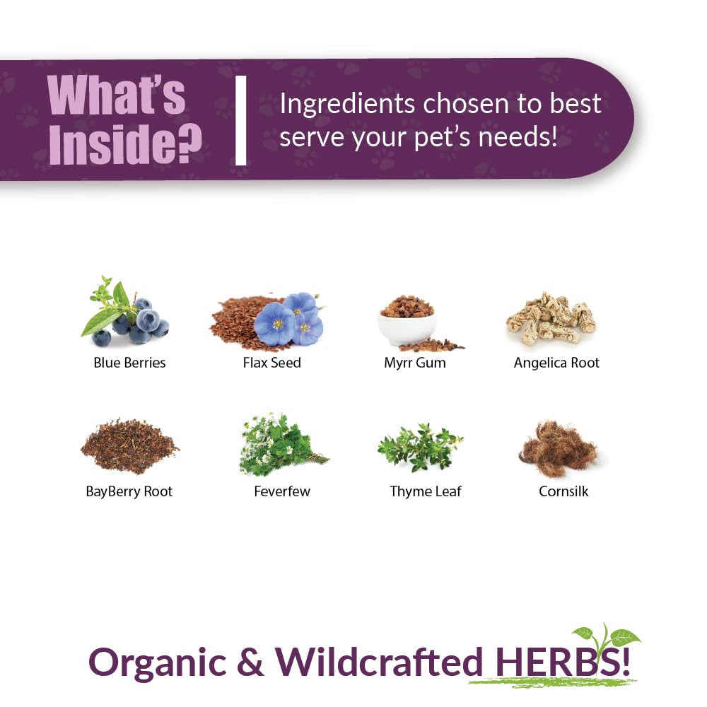 Amber NaturalZ Pet C&C Sinus Support herbal blend label showing blueberries and thyme.