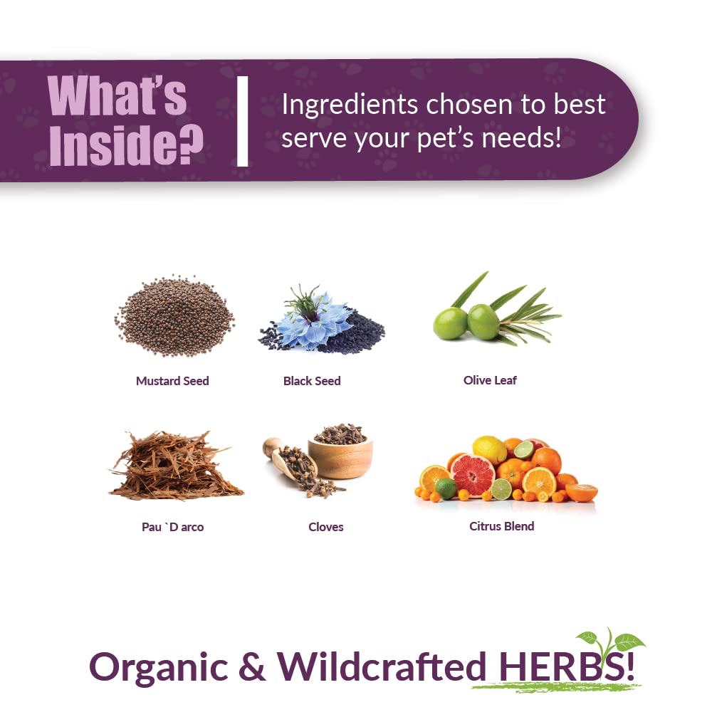 Amber NaturalZ Tossa K Kennel Bark ingredients blend highlights herbal antioxidants