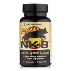 American BioSciences NK-9 bottle front for pet immune support.