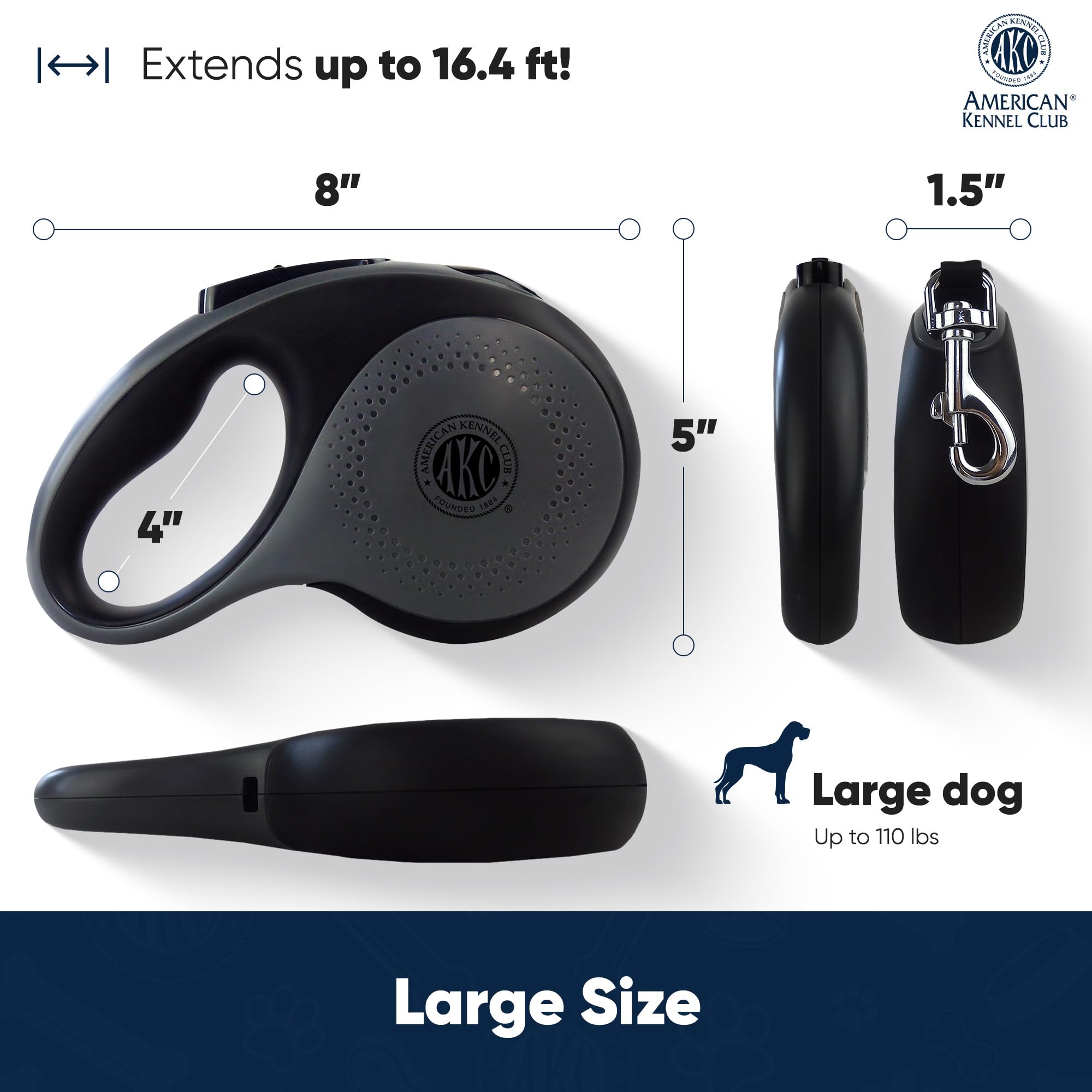 American Kennel Club retractable leash shows durable nylon construction
