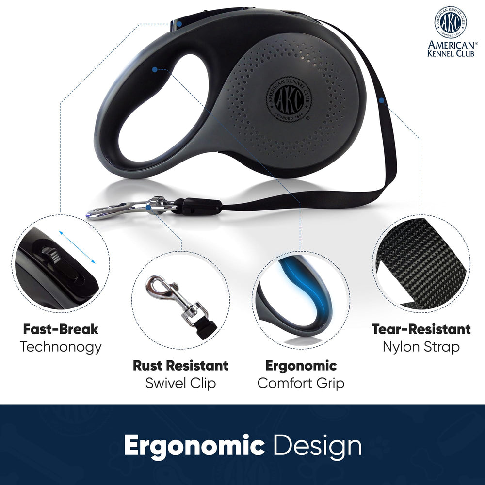 American Kennel Club retractable leash with ergonomic grip for comfortable walks