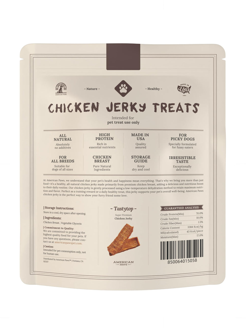 American Paws air-dried jerky preserves flavor and protein.