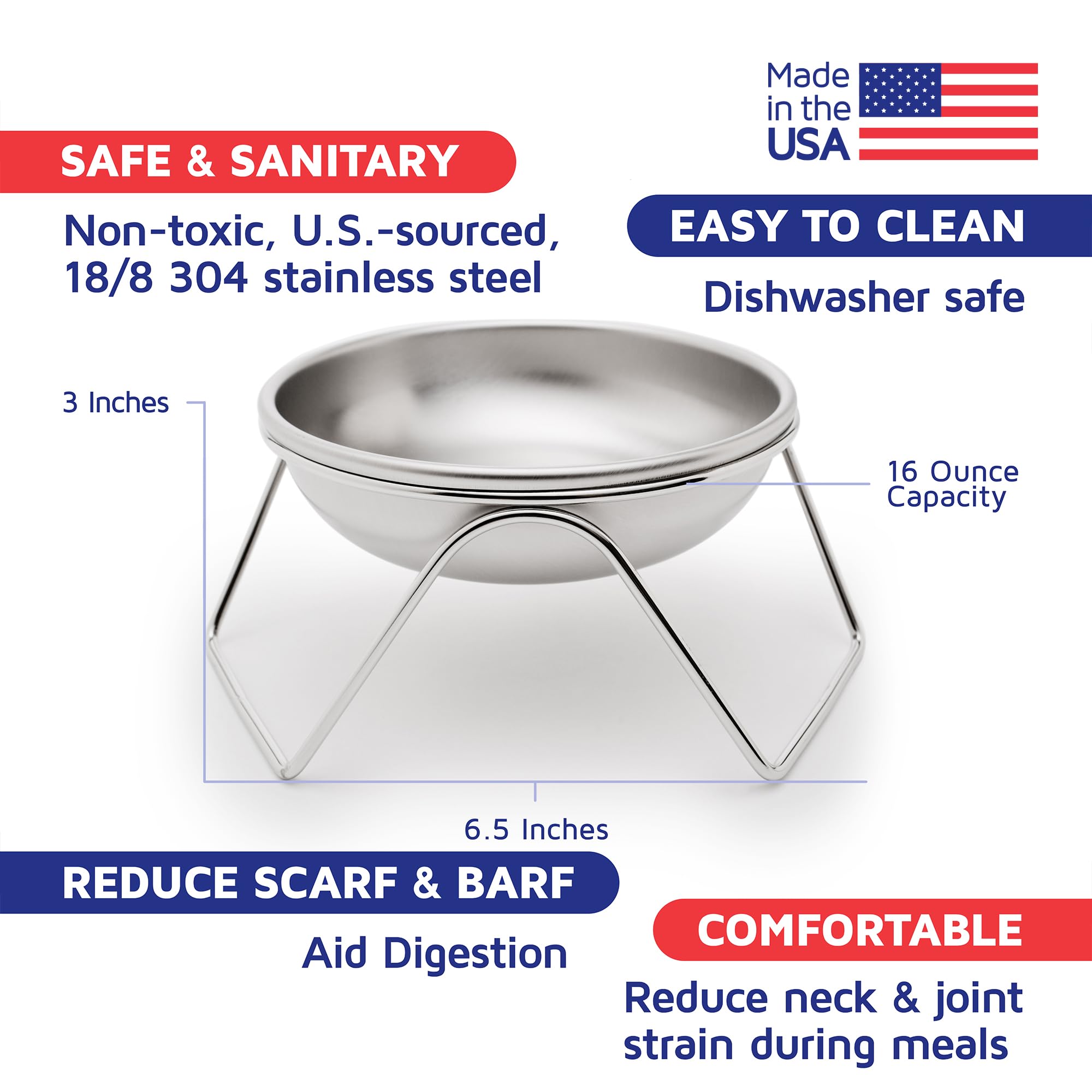 Americat raised bowl stand side view showing 3-inch elevation for neck comfort.