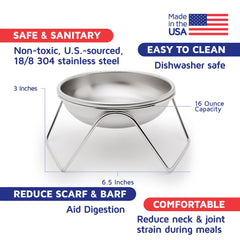 Americat raised bowl stand side view showing 3-inch elevation for neck comfort.