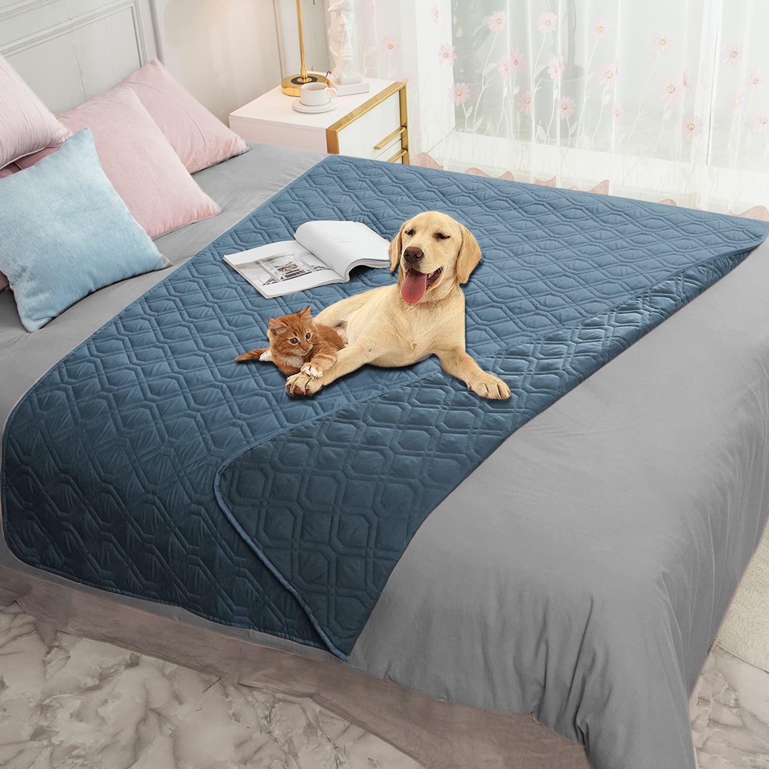Ameritex waterproof blanket on sofa protects furniture and keeps pets comfortable