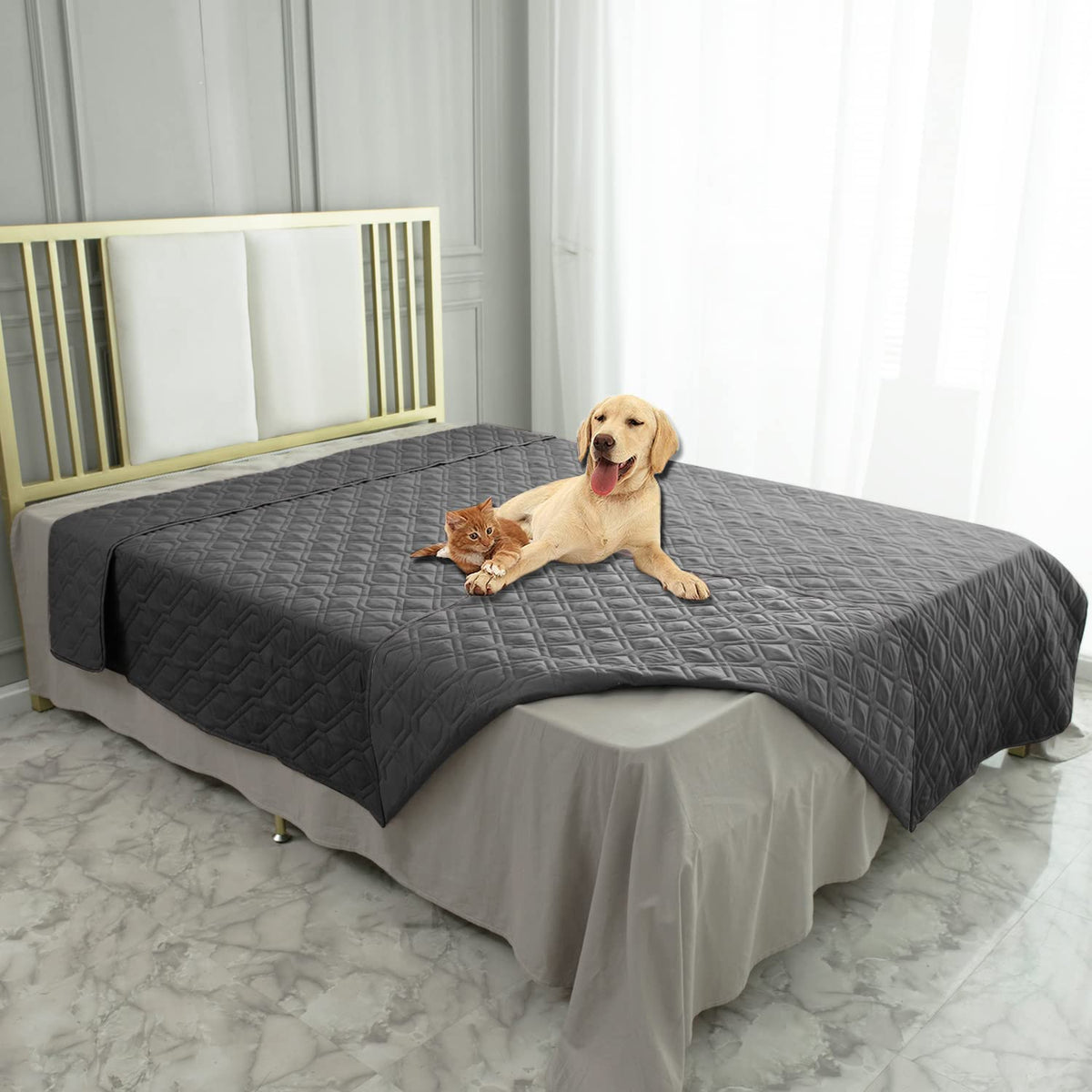 Ameritex waterproof blanket reversible dog bed cover on a sofa protects against spills