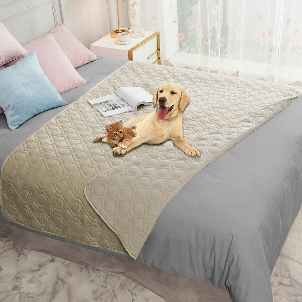 Ameritex waterproof dog bed cover protects furniture from spills while staying soft.