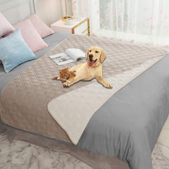 Ameritex waterproof dog bed cover folded on chair protecting furniture from spills