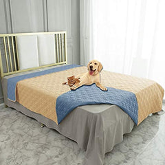 Ameritex waterproof dog bed cover on a couch protects furniture from spills and pet messes.