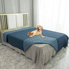 Ameritex waterproof dog bed cover on sofa protects furniture from spills and mess.
