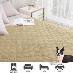 Ameritex waterproof dog bed cover on sofa demonstrates easy integration into living spaces